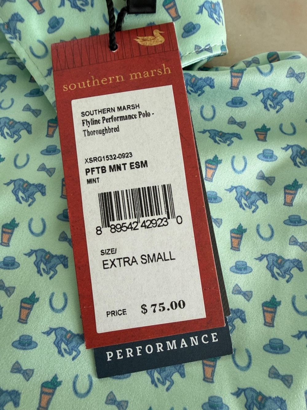 Kentucky Derby Southern Marsh Mint Polo with Blue Print - Picture 7 of 7
